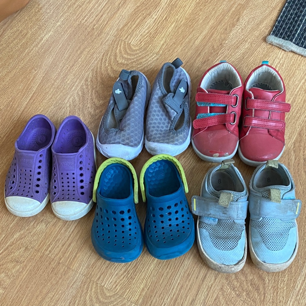 Kids Multi-Pair Sandal and Sneaker Lot in Purple, Blue, Red, Gray, Teal